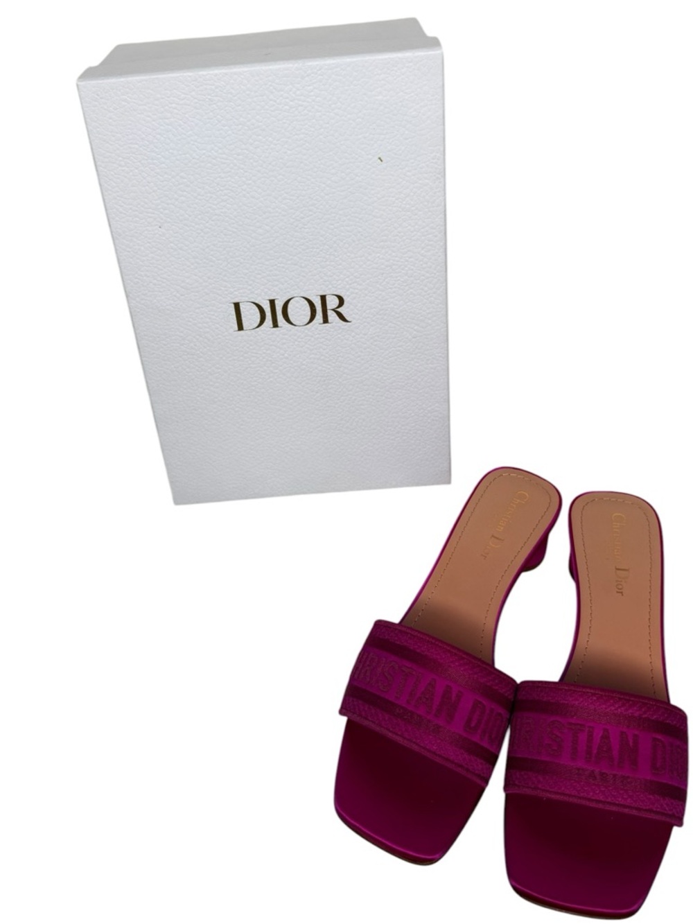 Christian Dior Dway Slide Sandals Rani Pink Satin Heeled Resort Vacation 41 NWT - Picture 3 of 10